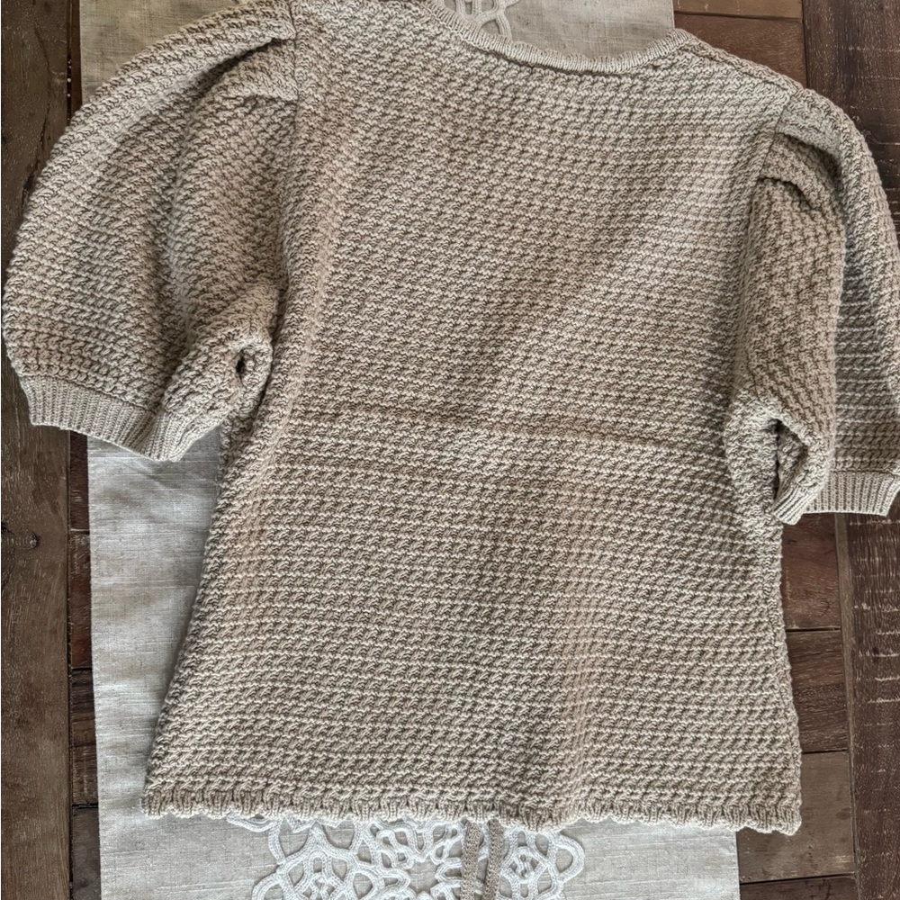 Joie Tie Front Knit Cardigan Sweater Neutral Beige Puff Sleeve Size M NWT - Picture 3 of 7